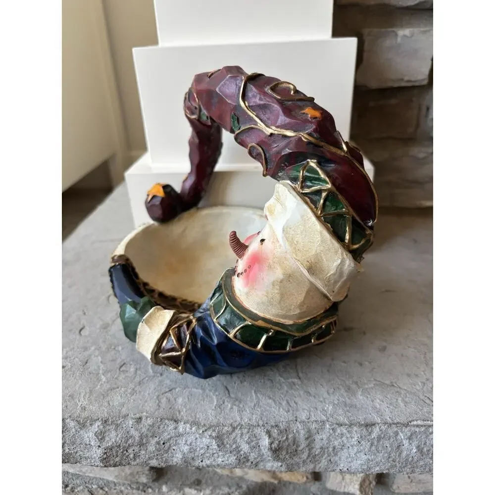 Vintage Christmas Snowman Decorative Candy Basket Centerpiece Resin 3D 90s Y2K
